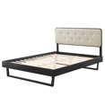thumbnail image 3 of Platform Bed Frame, Queen Size, Fabric, Wood, Black Beige, Modern Contemporary Urban Design, Bedroom Master Guest Suite, 3 of 10