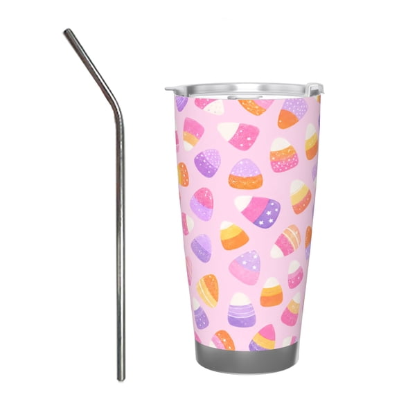20oz Pastel Candy Corn Halloween Car Tumbler Insulated Travel Cup with Handle and Straw Lid Cute Fall Gift with Stainless Steel Straw
