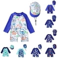 thumbnail image 4 of SGMVNU Boys Swimwear Print Zip Up Toddler 1 Piece Swimsuit with Swim Cap Sun Rashguard for Beach Pool Blue Size 3-4 Years, 4 of 9