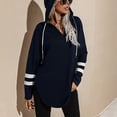 thumbnail image 3 of Blusa V cuello de manga larga cordón irregular suelta dobladillo casual con capucha para las mujeres, 3 of 7