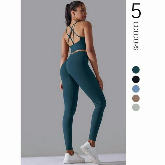 AEXTO Women's Sports Bra & High Waist Leggings Tracksuit Set, Breathable Yoga Set, Ladies Sportswear for Indoor Outdoor Wear