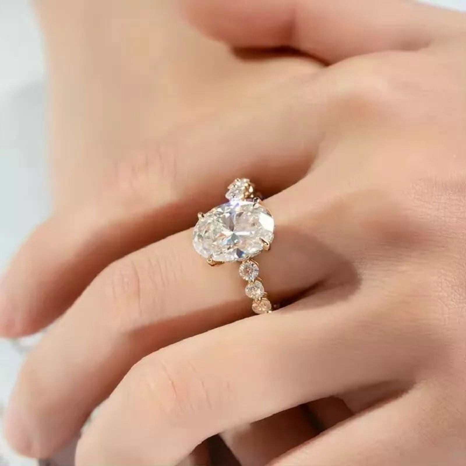 solitaire jewels 3.75CT Oval Moissanite Hidden Halo Engagement Ring For Women, 14K Yellow Gold
