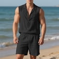 thumbnail image 2 of Paiyanr Cotton Linen Sets for Men Summer Breathable Tank Tops Shorts 2 Piece Outfits Solid Color Casual Sleeveless Shirt Drawstring Waist Beach Shorts Sets, 2 of 9