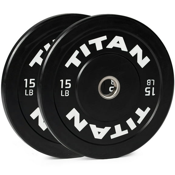 Titan Fitness 15 LB Pair Economy Series Black Olympic Bumper Plates, Durable Rubber Exterior with Steel Core, Weightlifting and Strength Training Weight Plate