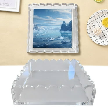 Scalloped Acrylic Tray, Acrylic Scalloped Tray with Mat Acrylic Picture Frame Decorative Tray, Clear Acrylic Tray, Tray for Coffee Table Clear Acrylic Tray, Clear Decorative Tray Organizing