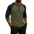 thumbnail image 4 of Gaukiv Men's Three Quarter Sleeve Shirts Color Block Henley Raglan Shirts Contrast Sleeve Baseball Tees Army Green S, 4 of 7