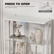 MIIFUNY Display Cabinet with Glass Doors 4 Tier Curio Cabinet & Bookshelf with LED, White