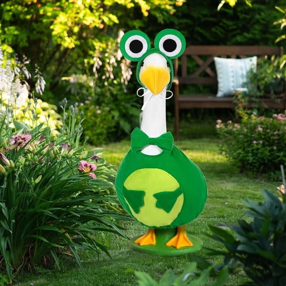 RUINIXCW Halloween Frog Costume Porch Goose Outfit for 23 inch Cement Plastic Goose Statue Accessories Garden Porch Goose Clothes Frog Costume with Headwear Set Yard Patio Lawn Art Decor (No Goose)