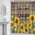 thumbnail image 5 of Sunflower Live Love Laugh Shower Curtain for Bathroom Decor, Farm Vintage Wood Striped Texture Waterproof Fabric Shower Curtain, 72"x84" Set with 12 Hooks, 5 of 9