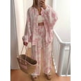 thumbnail image 6 of Women 2 Piece Outfits Sets Dressy Shirt Wide Leg Drawstring Pants Sets Pink L, 6 of 9