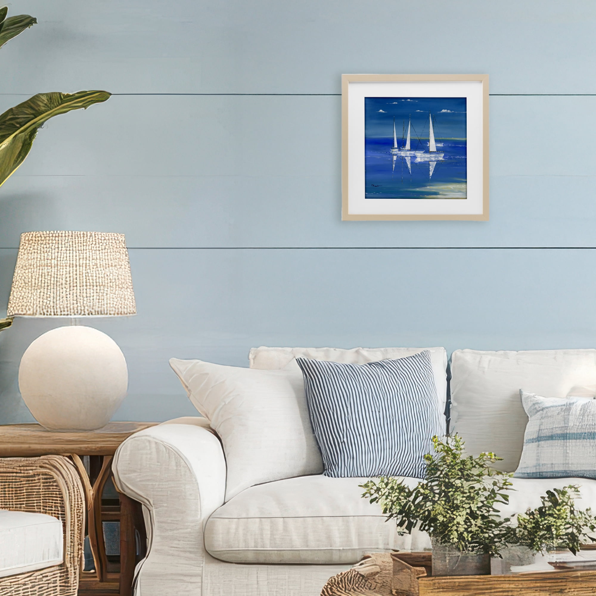 Stupell Industries Serenity Sailboats Reflected on Water Birch Framed Print Under Glass, design by Paul Brent