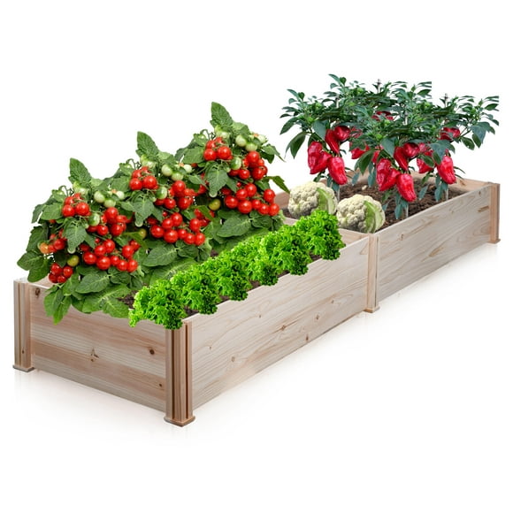 96 Inch Wooden Raised Garden Bed, Elevated Planter Box Container with Divider for Backyard Patio Grow Vegetables Herbs Flowers