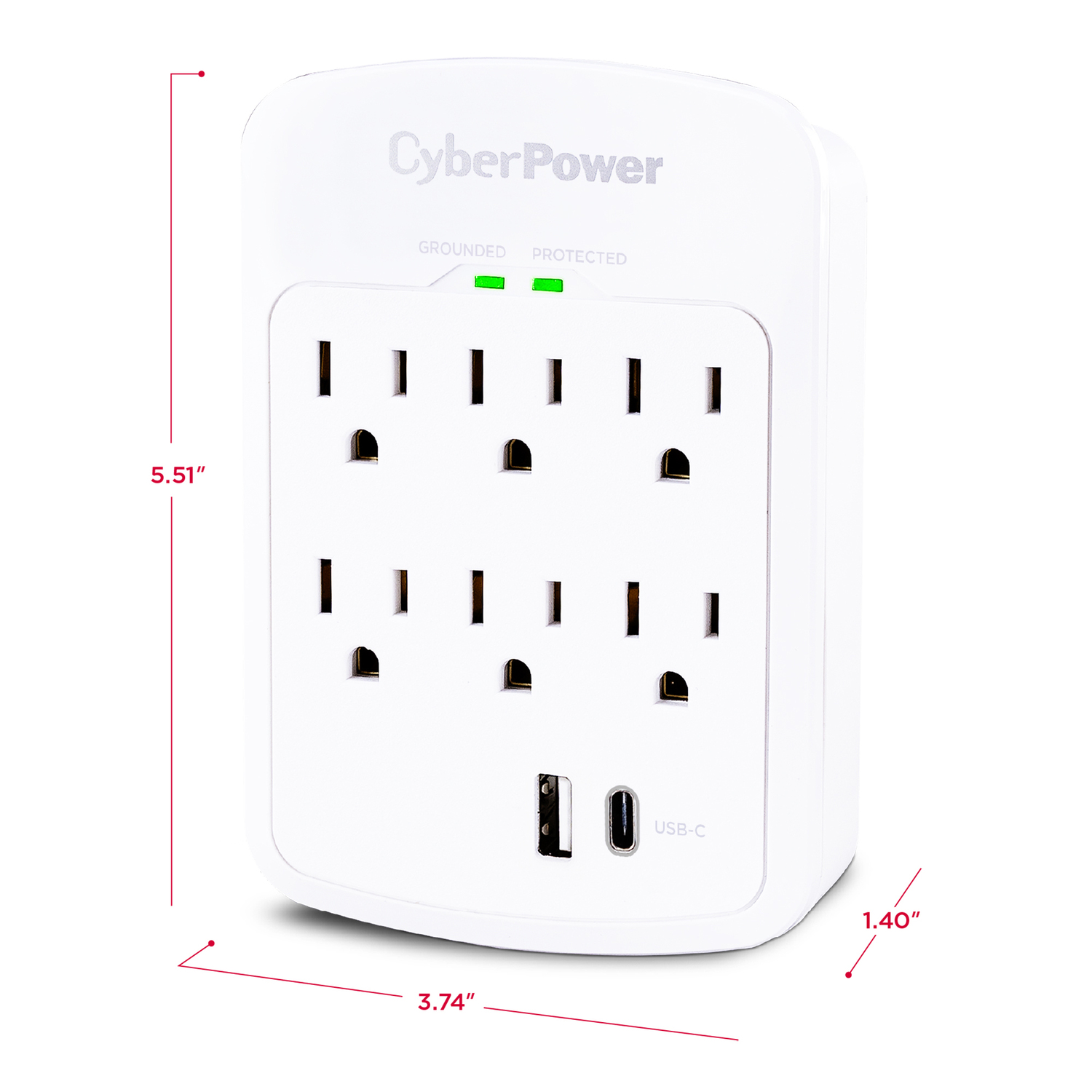 CyberPower Home Office Series Surge Protector Wall Tap, 6 AC Outlets and 2 USB Ports, P6WUC15