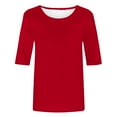 thumbnail image 4 of Charella Half Sleeve Tops for Women Loose Fit Crewneck Shirts 2025 Solid Color Womens Blouse,Red,XL, 4 of 5