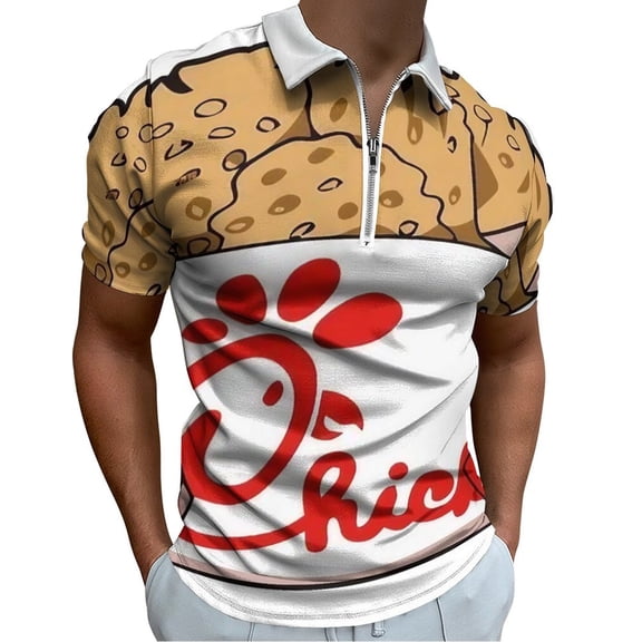 Chick Fa La Men Zipper T-shirt Summer Casual Short Sleeve T-shirt Top