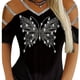 thumbnail image 1 of Camiseta con hombros descubiertos y diamantes de imitación, camiseta suelta informal con cuello en V para primavera y verano, ropa de mujer, 1 of 4