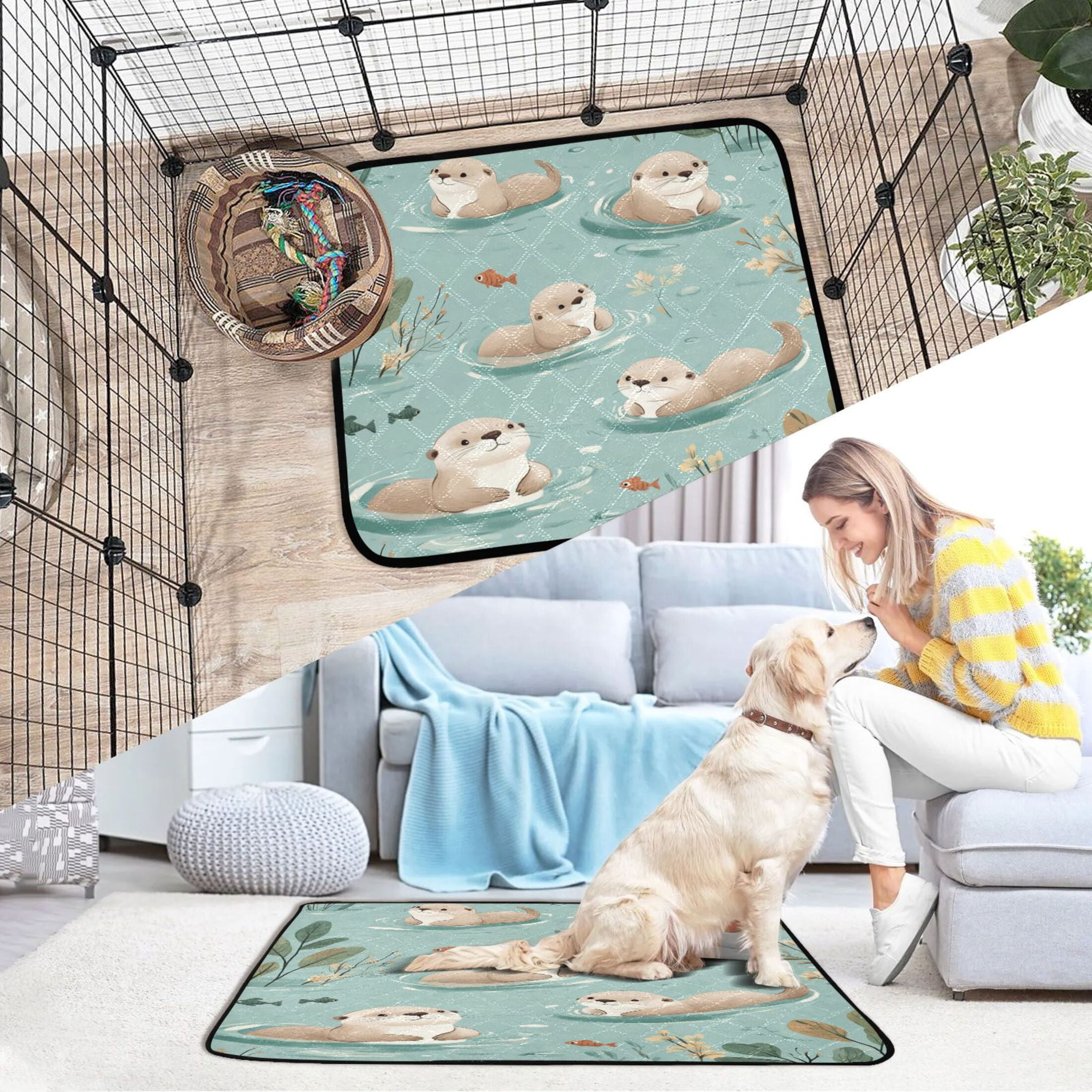 Qxltty Swims Sea Otter Cat litter Pads Pet Set of 3 Diaper Mats Center Anti-leakage Layer Absorbent Soft and Comfortable