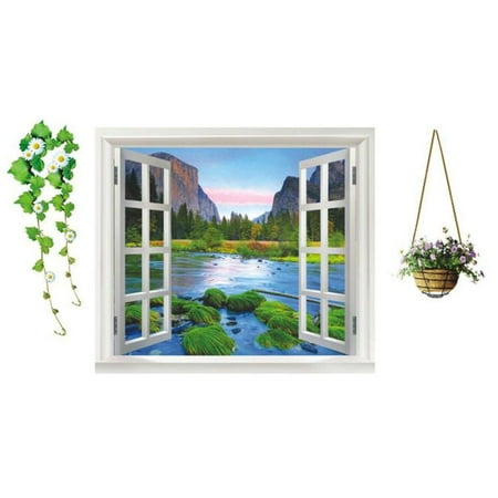 Faux Window Wall - iLH Faux Window Beach Tropical Blue Scenic Removable Wall Decor Decal Stickers