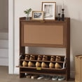 thumbnail image 4 of Erinnyees 39.3"H Shoe Storage Cabinet, Farmhouse Ratten Shoe Cabinet Holder, Freestanding Shoe Organizer, Narrow Shoe Rack for Entryway, Hallway, Walnut, 4 of 7