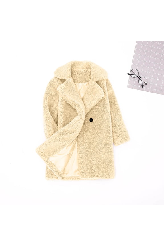 Baby Girls Faux Fur Duffle Overcoat Teddy Long Coat Sherpa Jacket Windproof Thick Cardigan Trench Lapel Parka Coat Kids Winter Fleece Jacket Warm Outwear Clothes