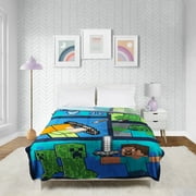 Minecraft Kids Twin/Full Blanket, 62 x 90, Microfiber, Green and Blue, Mojang