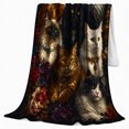 thumbnail image 2 of Seven Cats on Black with Gold Scrollwork, Regal Vintage Style for Cat Lovers, Ornate Floral Portraits, Cozy Flannel Blanket for Living Room and Bedroom, Pet Adoption Gift and Elegant Home Decor, 2 of 9