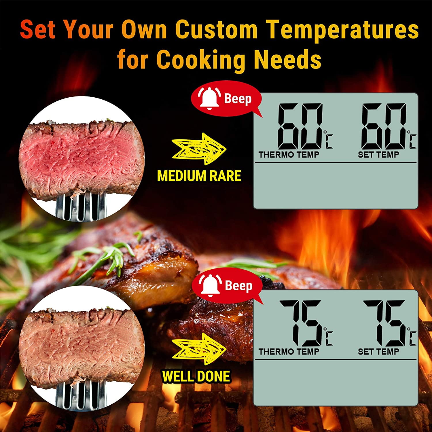 ThermoPro TP16S Digital Oven Thermometer Kitchen Meat Thermometeer With  Timer Backlight BBQ Thermometer