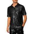thumbnail image 4 of INSPIRE CHIC Sequin Polo Shirts for Men's Short Sleeve Sparkle Glitter Prom 70s Disco Party Polo S Black, 4 of 4