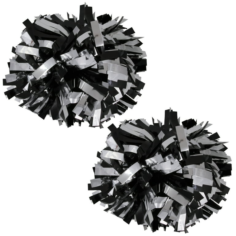 Metallic Cheer Pom Poms Cheerleading Cheerleader Gear 2 pieces one pair  poms(Black)