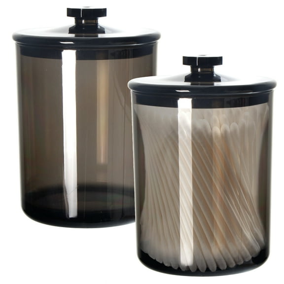 2 Pack 15 Ounce Black Clear Plastic Apothecary Jars, Qtip Holder, Cotton Swab Holder YE393.242