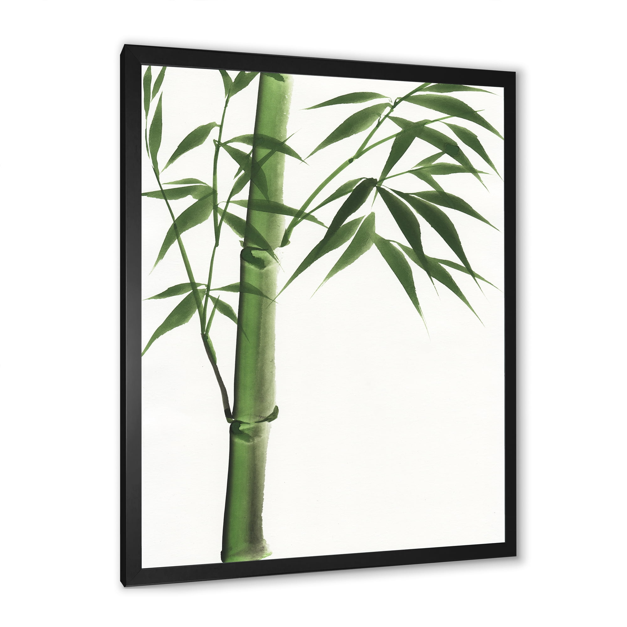 Designart 'Detail Of Dark Green Bamboo On White III' Traditional Framed Art Print