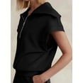thumbnail image 3 of Women Two Piece Outfits Tracksuit Half Zip Lapel Cap Sleeve Sweatshirt High Waist Drawstring Shorts Set Sweatsuit, 3 of 6