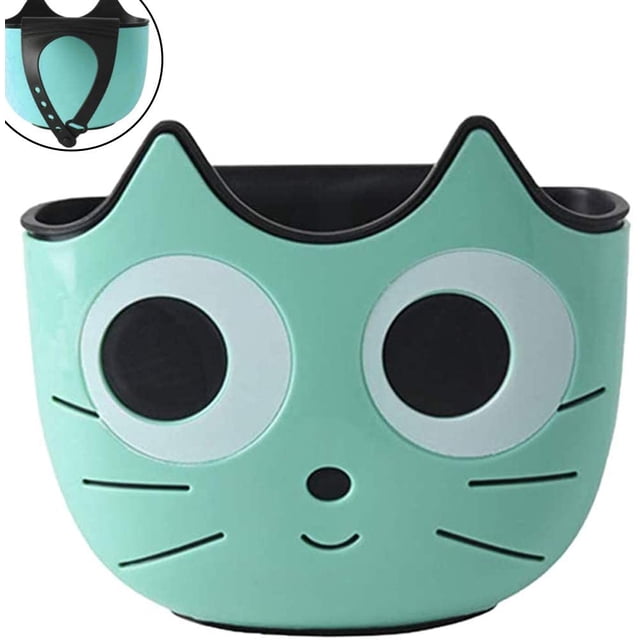 Soporte de esponja, cesta colgante para fregadero, cestas colgantes, escurridor, cesta colgante, patrón de gato de dibujos animados verde, organizador de fregadero de plástico para baño de cocina