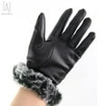 thumbnail image 3 of Gustave Women Leather Touch Screen Gloves Thermal Lining Faux Fur Cuffs Motorcycle Driving Winter Warm Gloves Full Finger Mitten "Black", 3 of 9