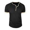thumbnail image 5 of Kinrui Mens Muscle Henley T Shirts Contrast Short Sleeve Longline Knitted Tops Summer Casual Business Button Up Workout Tees Black L, 5 of 7