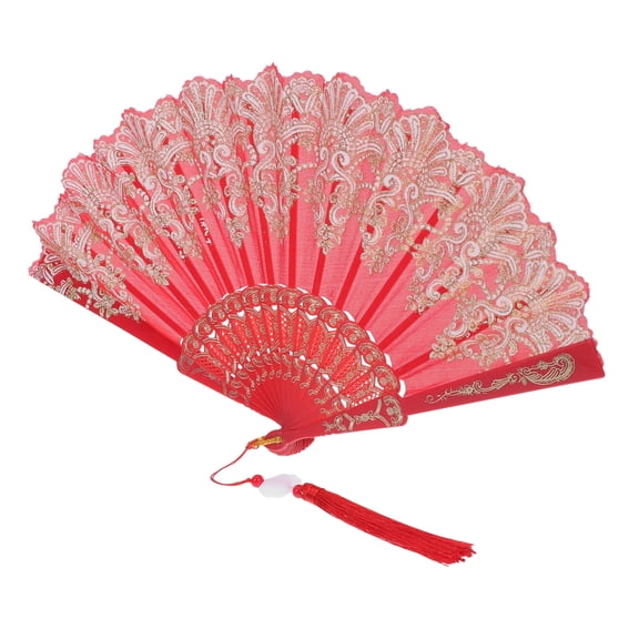 Exquisite Hand Fan Vintage Style Folding Hand Fan with Tassel Embroidered Handheld Folding Fan for Wedding Dancing Party