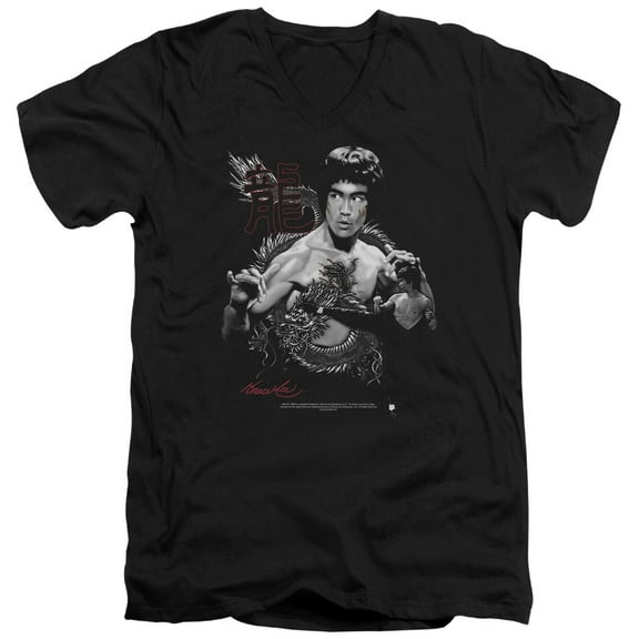 Bruce Lee The Dragon S/S Adult V-Neck T-Shirt Black