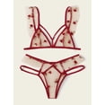 thumbnail image 4 of Pijama sexy de tres puntos con perspectiva de malla hueca roja para mujer, ropa interior sexy, 4 of 5