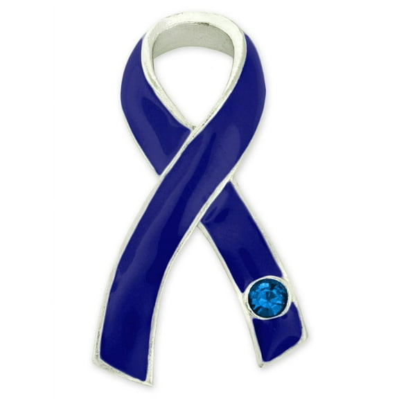 PinMart's Blue Awareness Ribbon with Rhinestone Enamel Lapel Pin