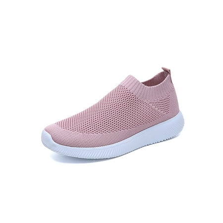 

Lacyhop Ladies Flats Knit Upper Sock Sneakers Comfort Walking Shoes Yoga Lightweight Running Shoe Breathable Slip On Pink 8.5