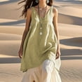 thumbnail image 4 of Eyelet Dress For Women, Tank Casual Loose Sleeveless Cotton Linen Solid Color V Neck Beach Dresses Floral Women Cocktail Wedding Guest Dresses Sexy Spring Engagement Dresses (XXL, Khaki) ZMTing, 4 of 5