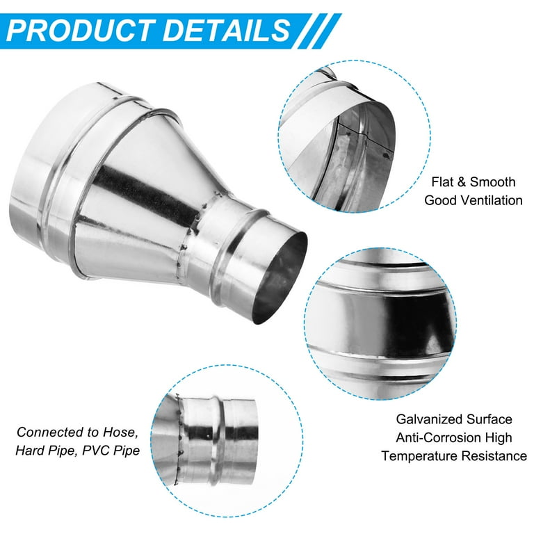 Uxcell 8 Inch to 3 Inch Round Duct Reducer, Galvanized Steel
