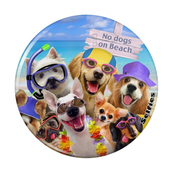 No Dogs on Beach Selfie Golden Retriever Westie Pug Kitchen Refrigerator Locker Button Magnet