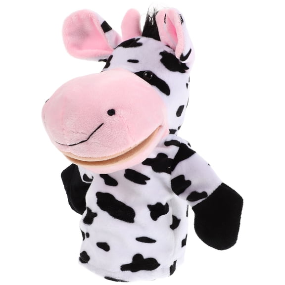 HOOWIFFY Plush Cow Hand Puppet with Movable Mouth for Kids Storytelling, Educational Play, and Party Favors