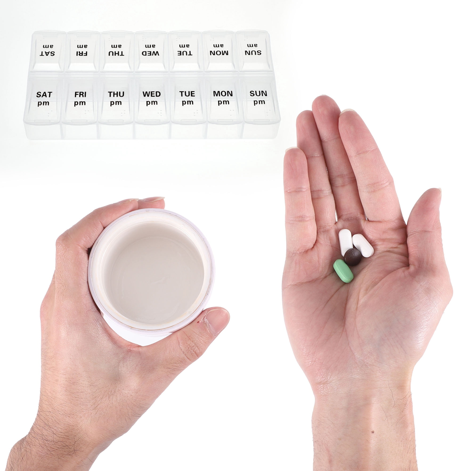 Unique Bargains Durable 14 Grids Double Row Pill Box for Travel 1 Pc Clear Large