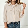 thumbnail image 3 of DJDLJWCJ Girls Corduroy Button Down Jacket Girls Vintage Turn Collar Long Sleeve Coat Beige Size 10, 3 of 9