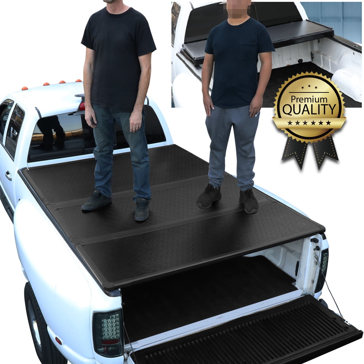 For 2015 To 2018 Ford F150 Fleetside 8ft Long Bed Hard Solid Tri Fold Clam On Tonneau Cover 16 17 Walmart Com Walmart Com