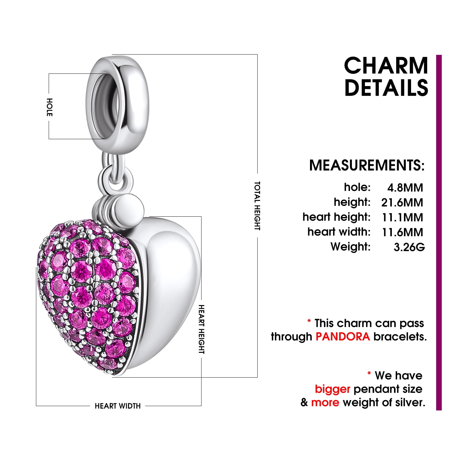Pandora charm dimensions online