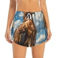 thumbnail image 2 of Gukieu Blue Sky White Cloud Eagle Print Women's Sports Shorts with Drawstring Elastic Waistband for Running, Yoga, Fitness-Large, 2 of 7