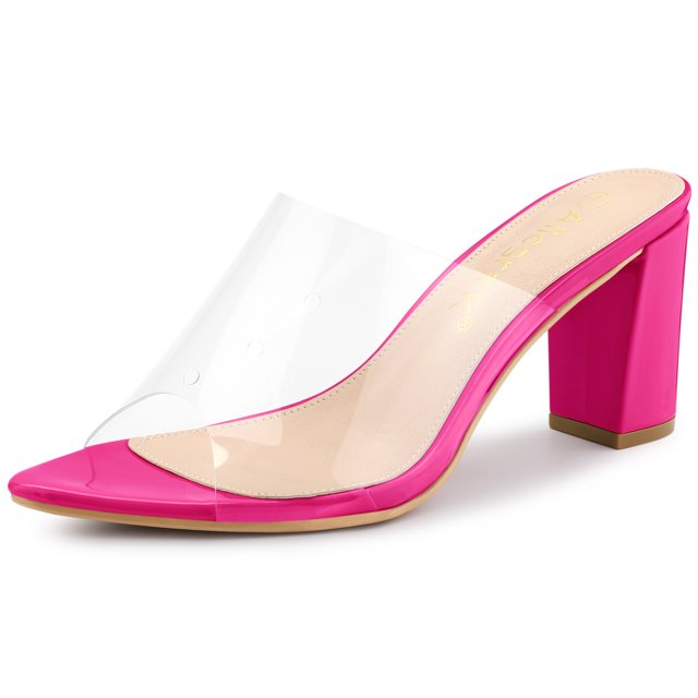 Sandalias Correa Transparente Punta Estrecha Talón Grueso Allegra K Rosa caliente 37